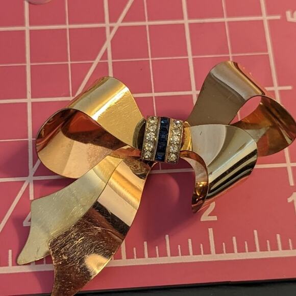 Vintage 1940s Signed Taylord Sterling/12k Gold Filled Retro Bow Brooch - Picture 5 of 6